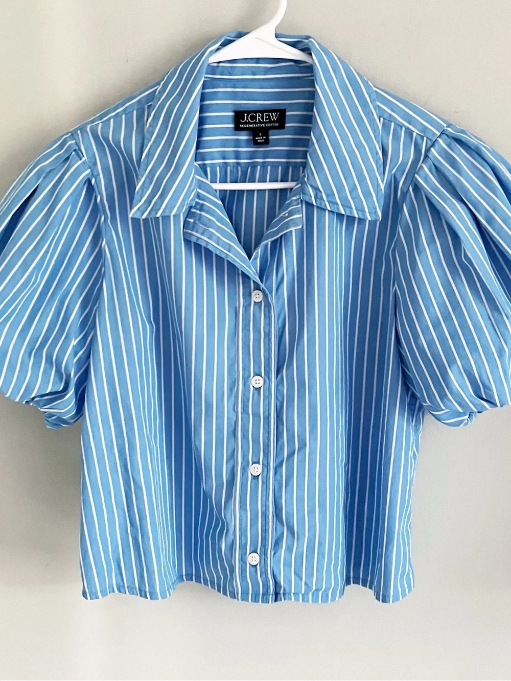 J Crew blue puffy sleeve button-down shirt